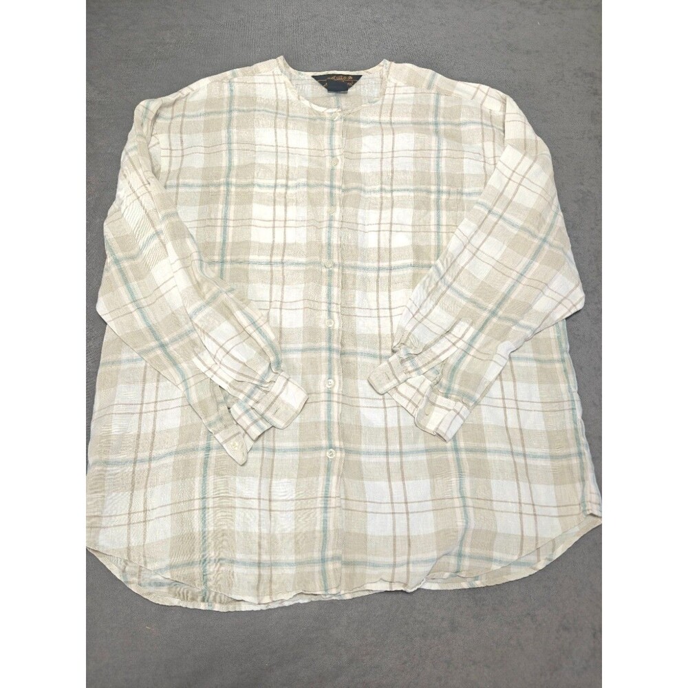 Eddie Bauer Womens XL Linen Shirt Plaid Button Front Long Sleeve Relaxed Fit